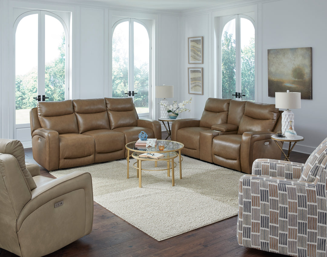 Hyde Park Loveseat with Console with Power Headrest by Southern Motion