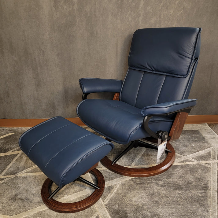 Stressless Admiral Chair and Ottoman Large Oxford Blue