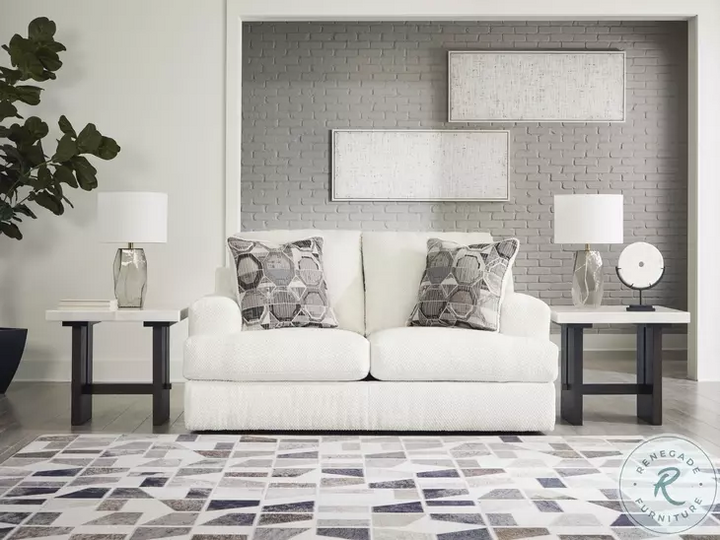 Karinne Linen White Loveseat by Ashley