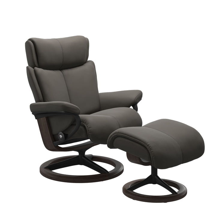 Clearance: Stressless Medium Magic Signature Base Recliner with Ottoman in Paloma Metal Grey