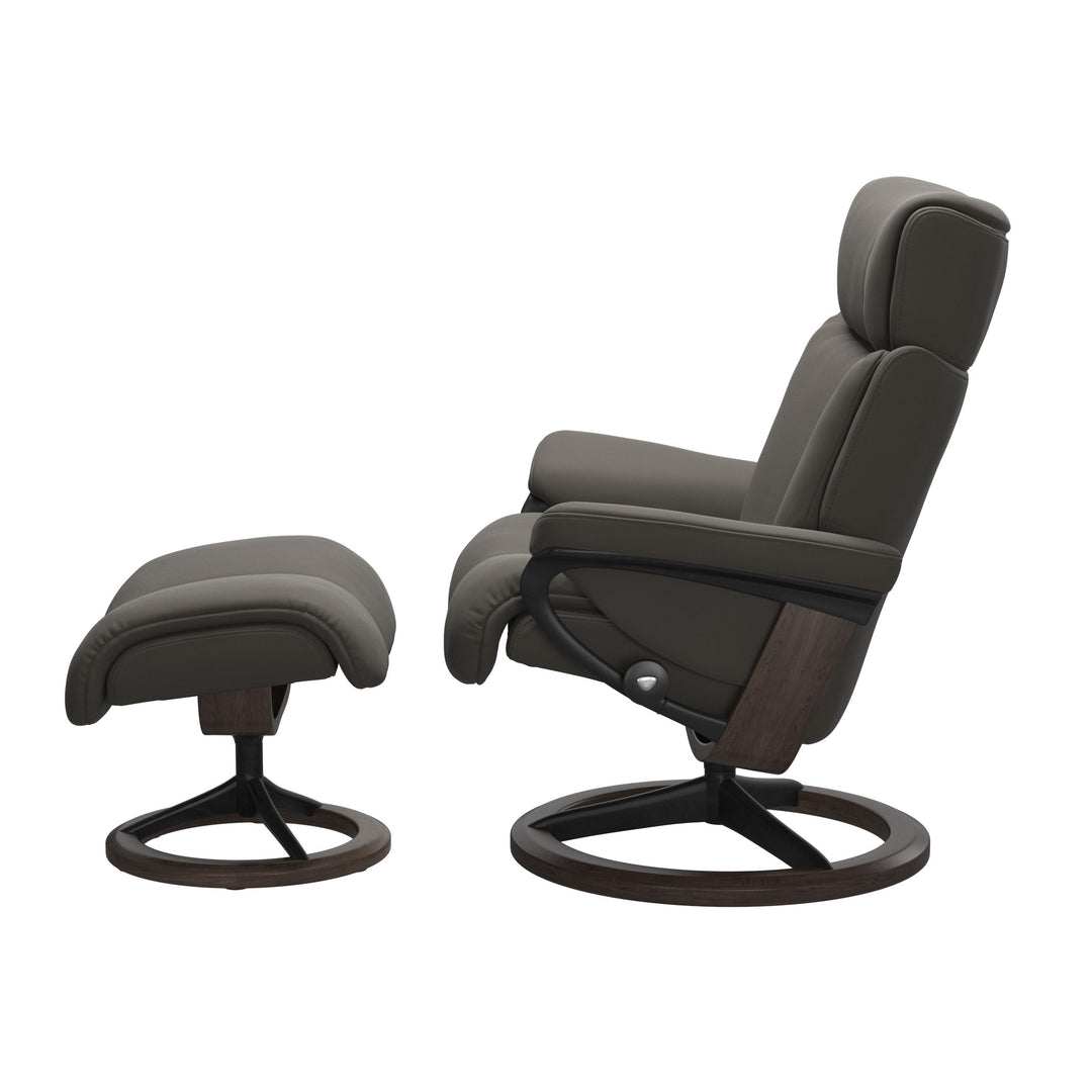 Clearance: Stressless Medium Magic Signature Base Recliner with Ottoman in Paloma Metal Grey