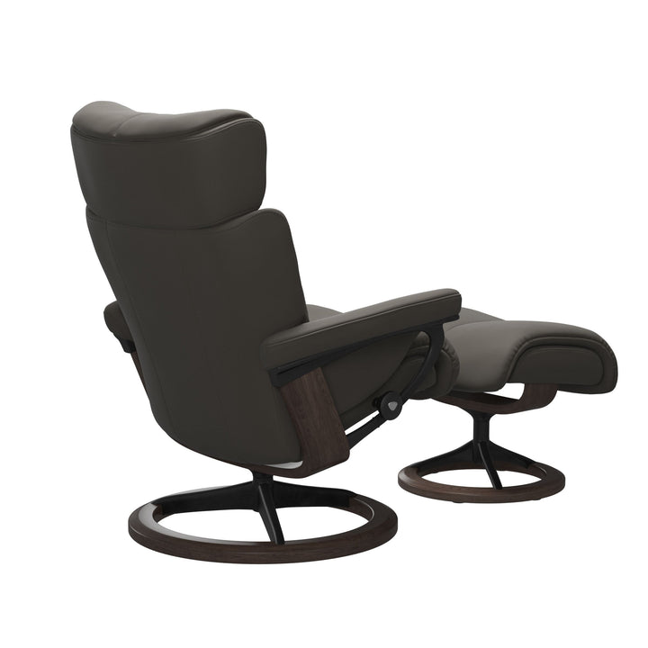 Clearance: Stressless Medium Magic Signature Base Recliner with Ottoman in Paloma Metal Grey