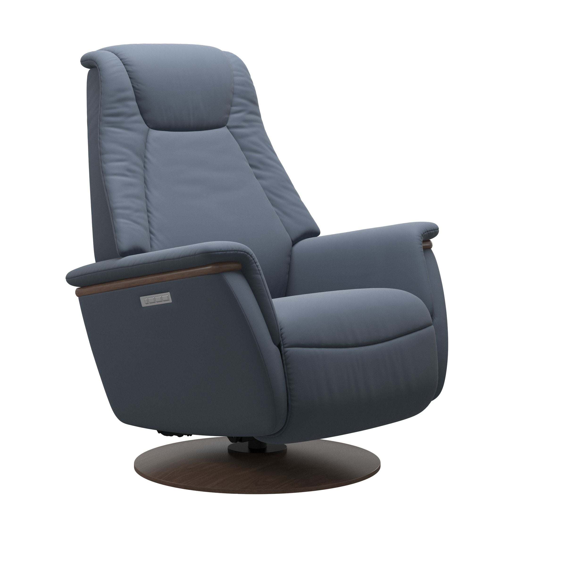 Stressless® Max Power Recliner Chair Medium in Sparrow Blue/Walnut Base