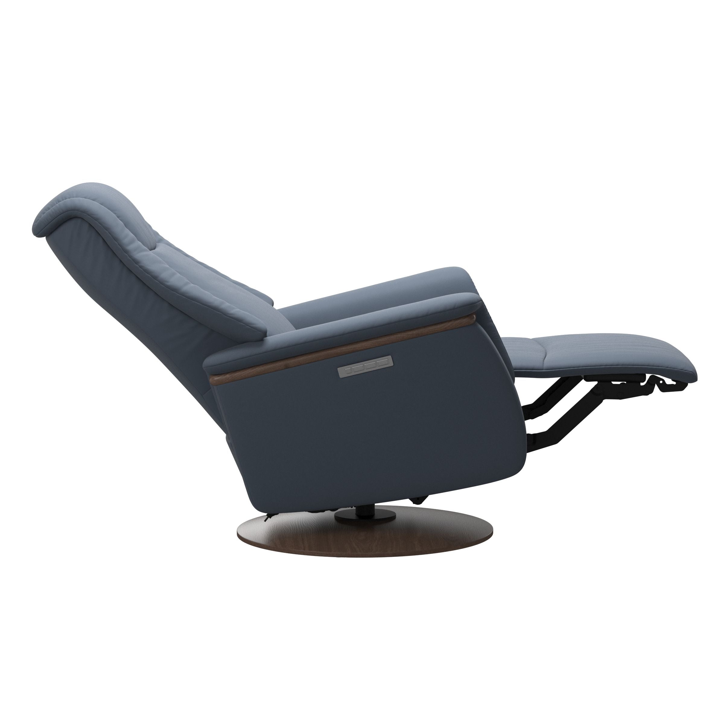 Stressless® Max Power Recliner Chair Medium in Sparrow Blue/Walnut Base