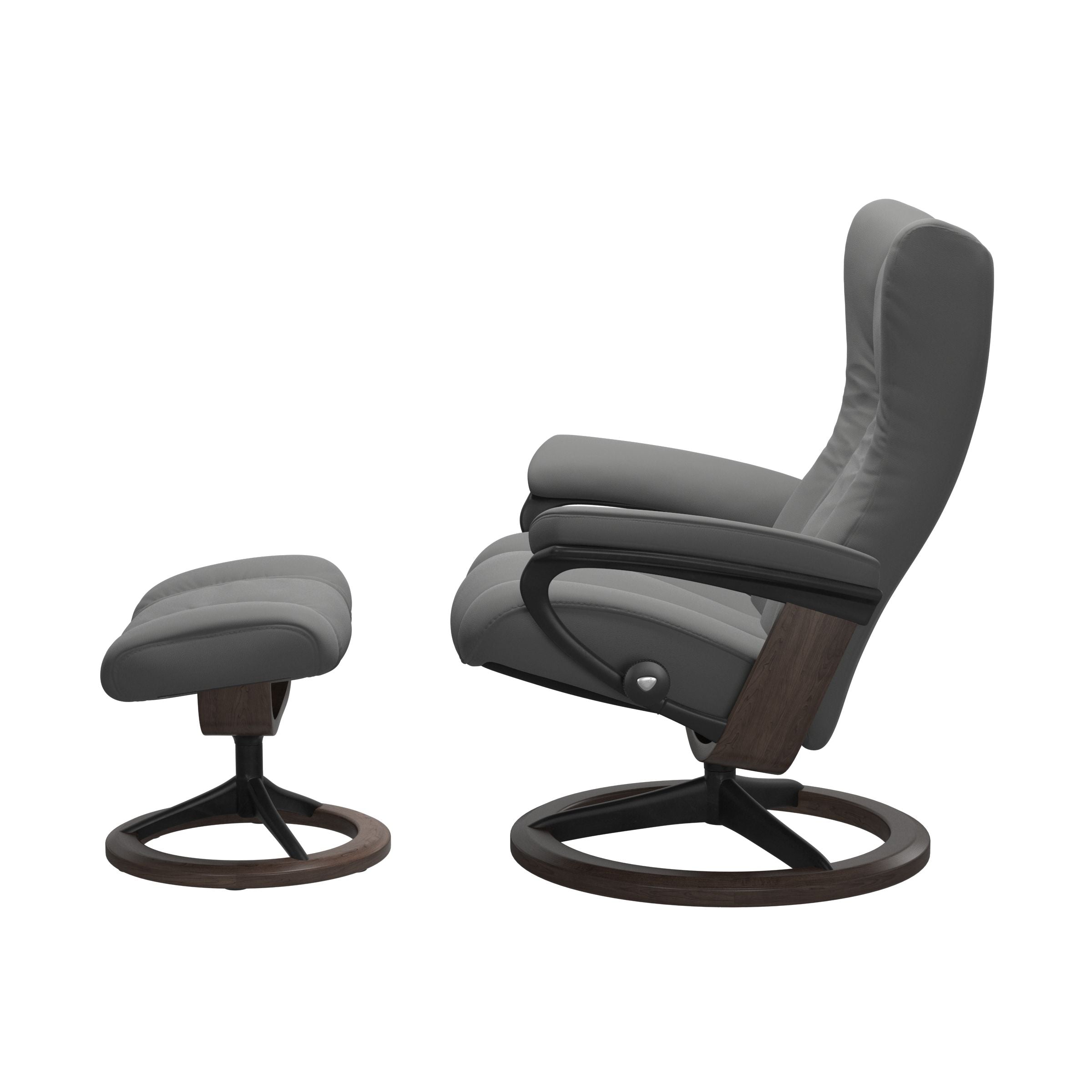 Stressless Wing Chair and Ottoman Medium Neutral Grey