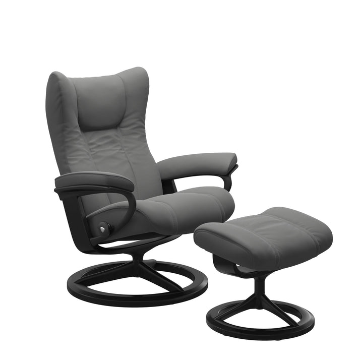 Stressless Wing Chair and Ottoman Large in Neutral Grey