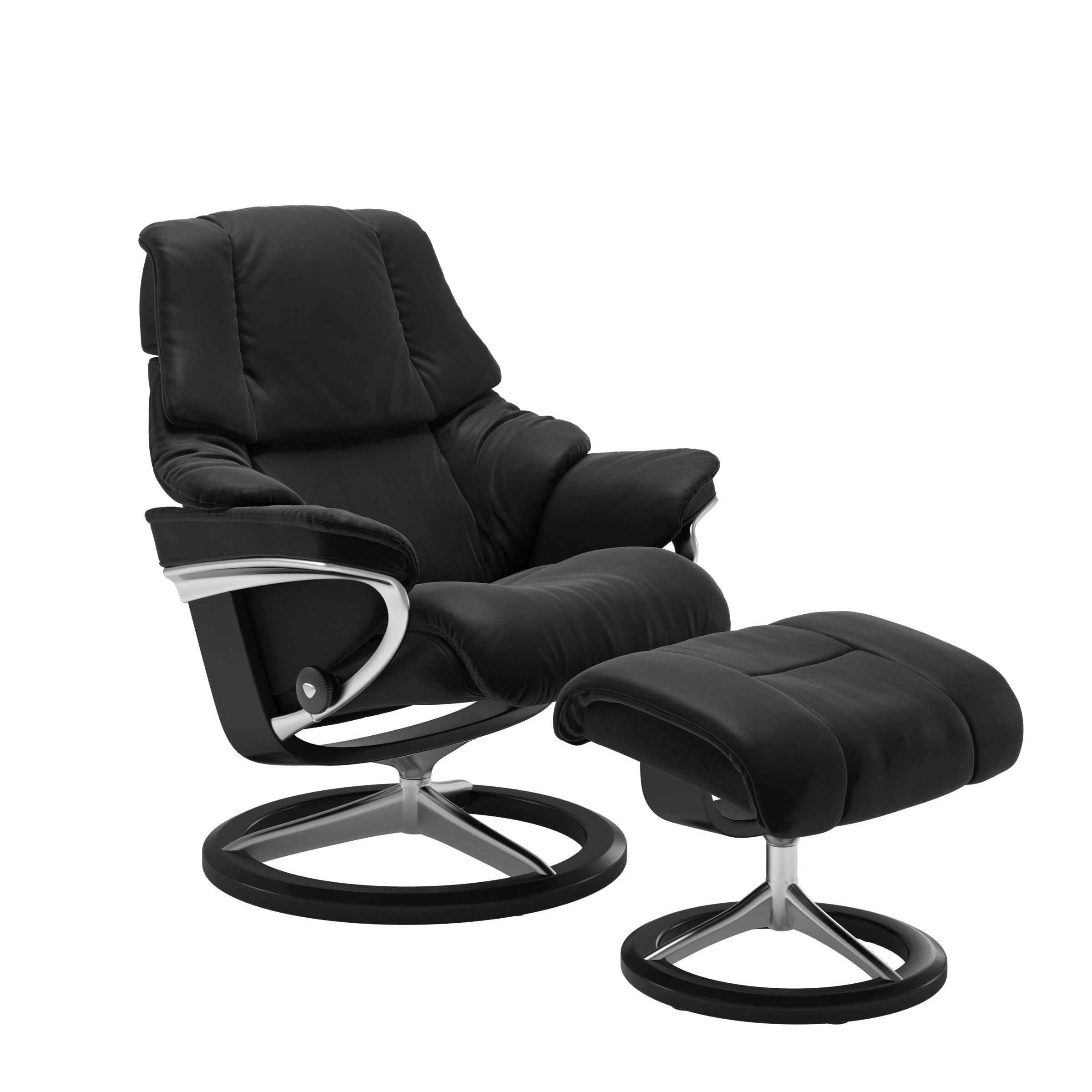 Stressless Reno Chair and Ottoman Medium in Black