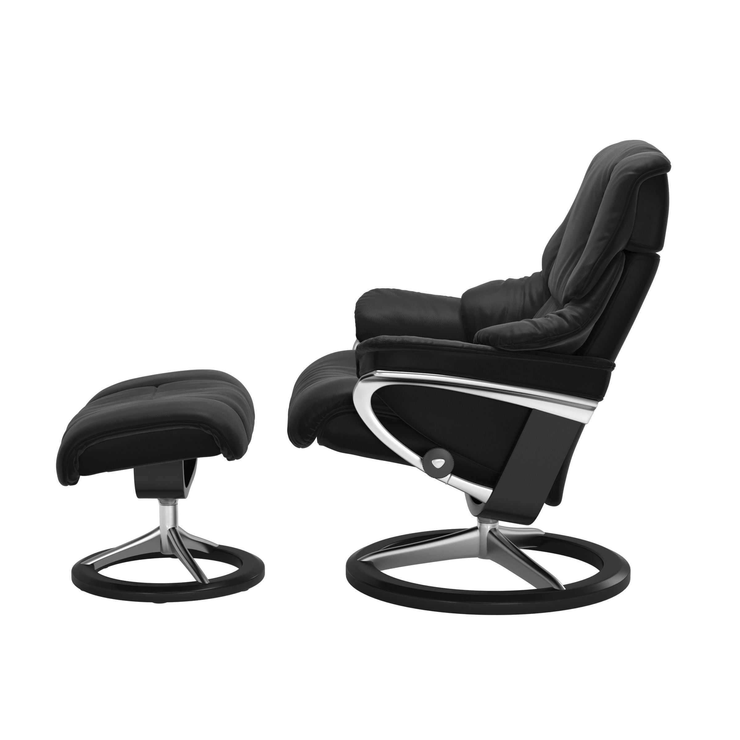 Stressless Reno Chair and Ottoman Medium in Black