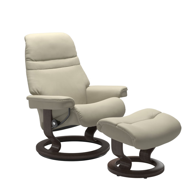 Stressless Sunrise Chair and Ottoman Medium in Light Grey