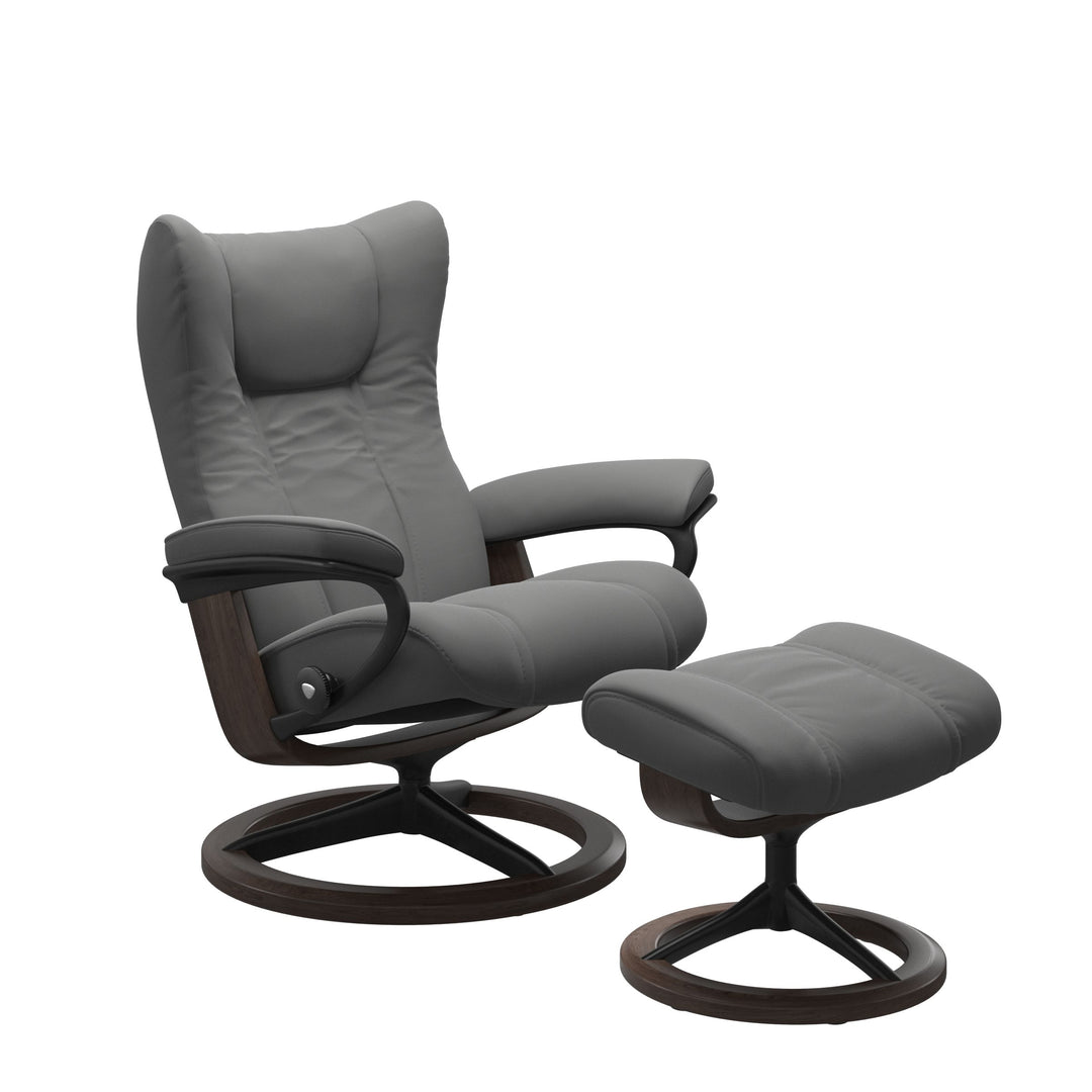 Stressless Wing Chair and Ottoman Medium Neutral Grey