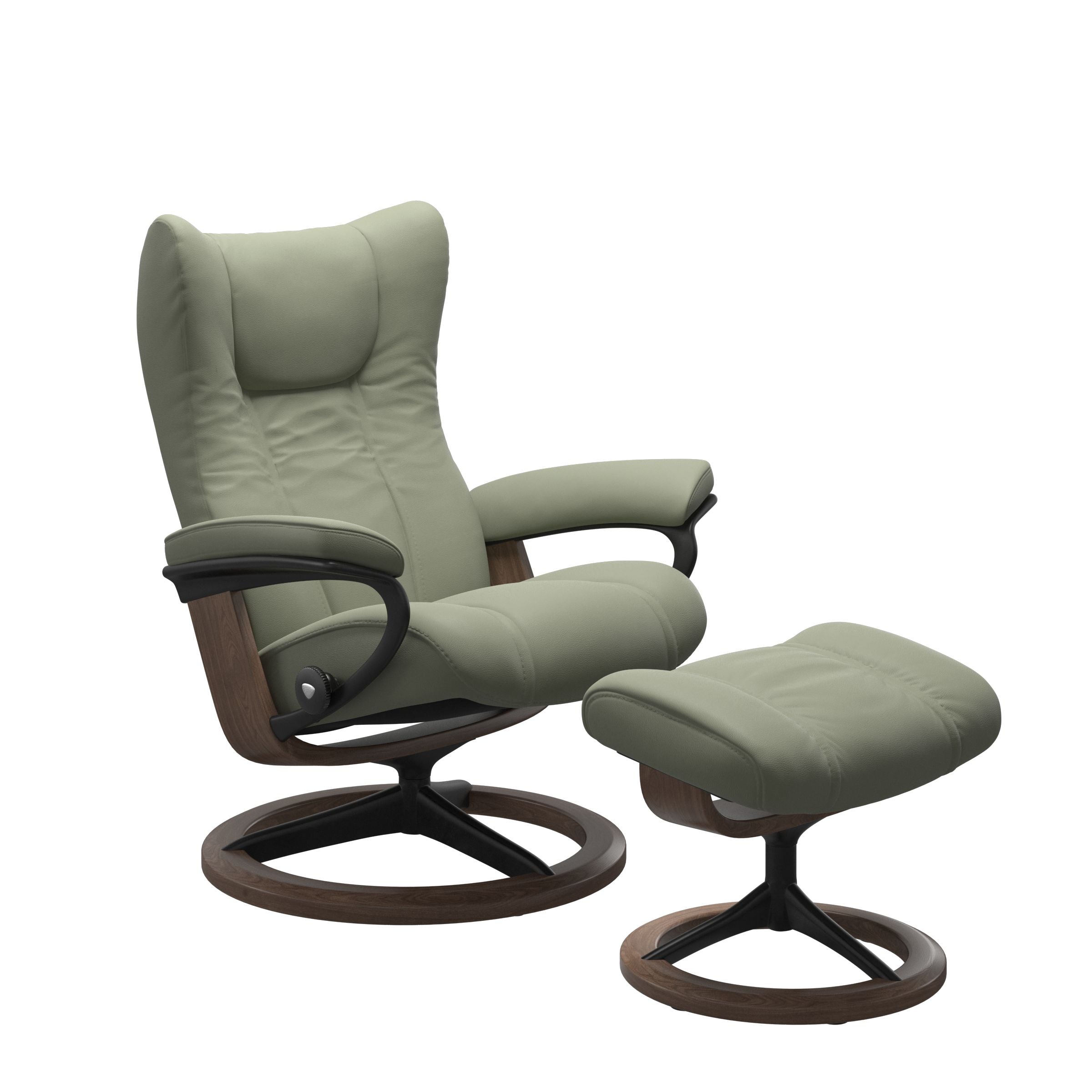 Stressless Wing Chair and Ottoman Small in Shadow Green
